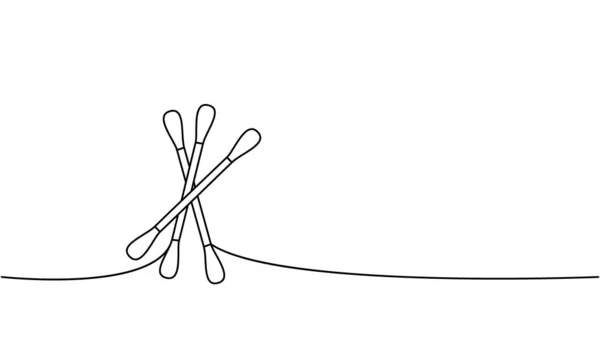 Cotton Ear Swab Ear Sticks One Line Continuous Drawing 메이크업 — 스톡 벡터