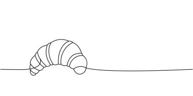 Ay çöreği, tatlı tatlı bir çizgi sürekli çizim. Fırın hamur ürünleri tek satırlık illüstrasyonlar halinde. Vektör minimalist doğrusal çizim. Beyaz arkaplanda izole