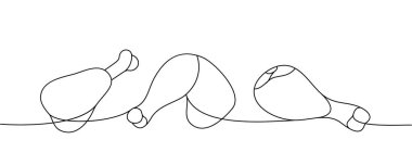 Tavuk budu seti. Bir sıra sürekli çizim. Tavuk eti sürekli tek bir çizgiden oluşuyor. Vektör minimalist doğrusal çizim. Beyaz arkaplanda izole