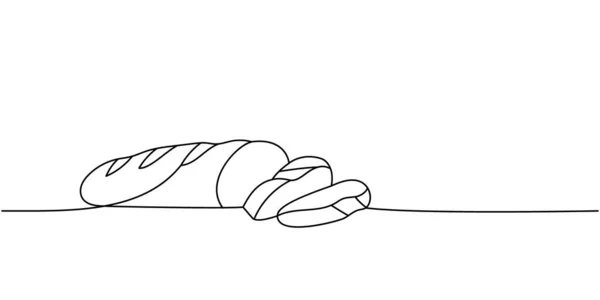 Krájené Kousky Chleba Jeden Řádek Kontinuální Kreslení Pekařské Pečivo Výrobky — Stockový vektor