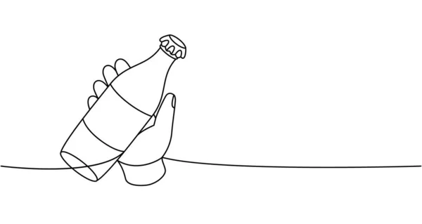 Hand Mit Sodaflasche Eine Linie Kontinuierliche Zeichnung Leere Glas Oder — Stockvektor