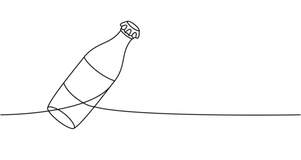 Soda Bottle One Line Continuous Drawing 유리병이나 플라스틱 그림을 그린다 — 스톡 벡터