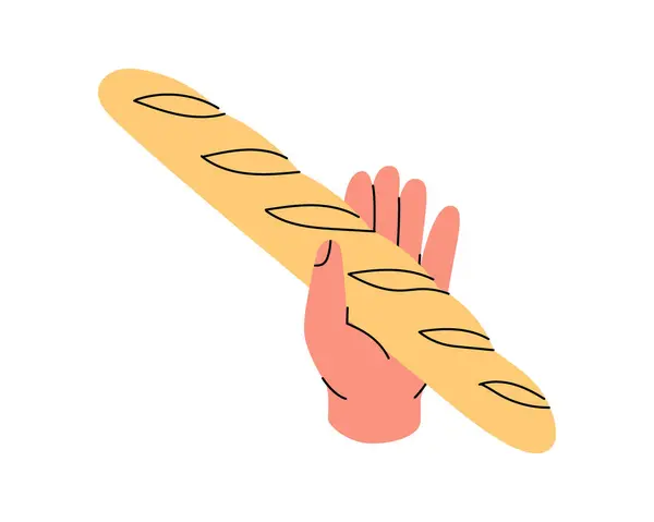 Рука Тримає Значок Багет Силует Хлібобулочних Виробів Векторні Ілюстрації Ізольовані — стоковий вектор