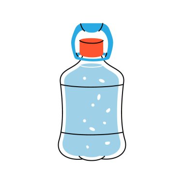 Sapı simgeli plastik şişe. Boş bardak ya da plastik şişe silueti. Vektör çizimi. Beyaz arkaplanda izole