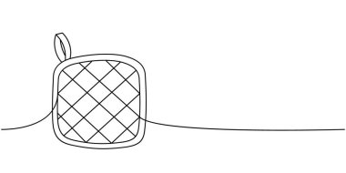 Mutfak eldiveni aralıksız bir çizgi çiziyor. Mutfak aletleri tek satırlık illüstrasyonlar halinde. Vektör minimalist doğrusal çizim. Beyaz arkaplanda izole