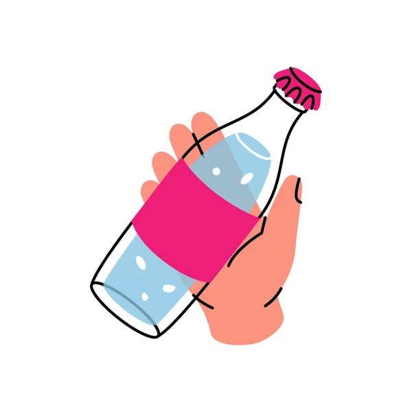 Рука Иконой Бутылки Газировки Пустой Стеклянный Пластиковый Силуэт Бутылки Векторная — стоковый вектор