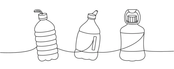 一套健身瓶单行连续画图 空塑料瓶连续一行插图 矢量线形图解 因白人背景而被隔离 — 图库矢量图片