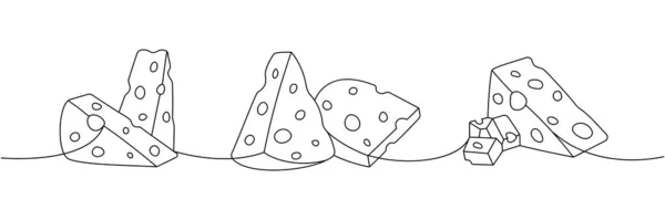 조각은 그림을 그렸습니다 종류의 치즈가 하나의 그림을 연속적으로 그린다 Vector — 스톡 벡터