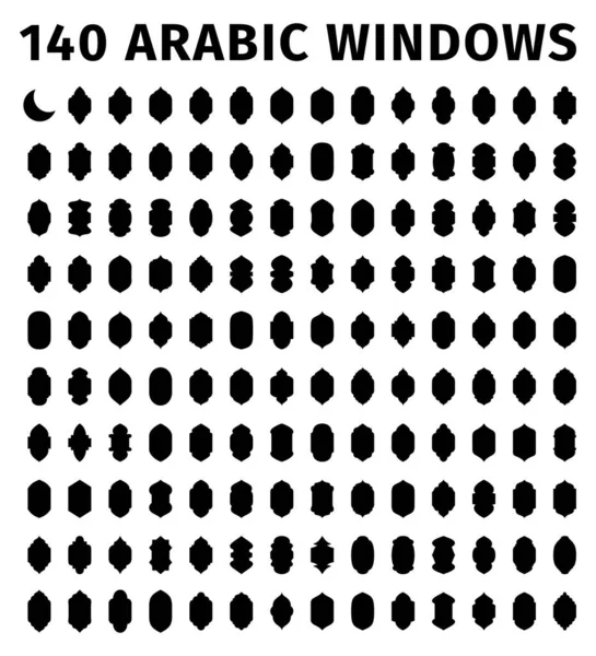 140 Arabských Oken Tradiční Ozdobná Arabská Okna Architektonické Prvky Designu — Stockový vektor
