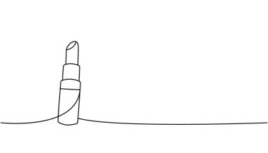 Ruj, dudak makyajı, aralıksız bir çizgi. Makyaj ve güzellik aletleri sürekli tek bir çizgiden ibarettir. Vektör doğrusal çizim. Beyaz arkaplanda izole