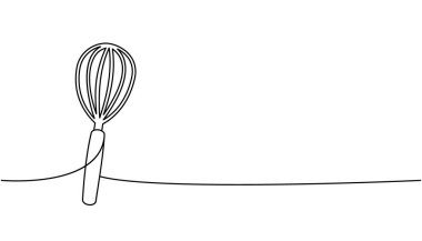 Sürekli çizim yaparak fırçalamak. Mutfak aletleri tek satırlık illüstrasyonlar halinde. Vektör minimalist doğrusal çizim. Beyaz arkaplanda izole