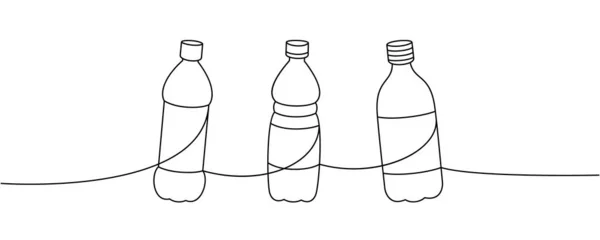 一套塑料瓶单行连续画图 空塑料瓶连续一行插图 矢量线形图解 因白人背景而被隔离 — 图库矢量图片