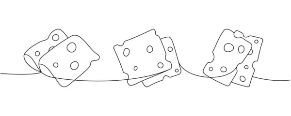 スライスチーズ1本セット連続ドローイング チーズ製品連続オンラインイラスト ベクトル最小限の線形イラスト 白地に隔離された — ストックベクタ