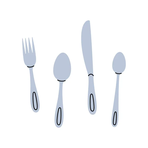 Kitchen Utensils Icon Kitchen Spoon Knife Fork Silhouette Isolated White — Stock Vector