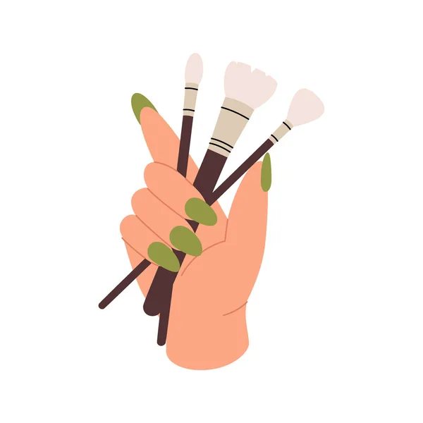 Hand Holding Makeup Brushes Hand Beauty Brushes Icon Makeup Beauty — Stock Vector