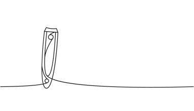 Tırnak maşası sürekli bir çizgi çizer. Manikür ve pedikür aletleri sürekli bir çizgi çizimi. Vektör doğrusal çizim. Beyaz arkaplanda izole