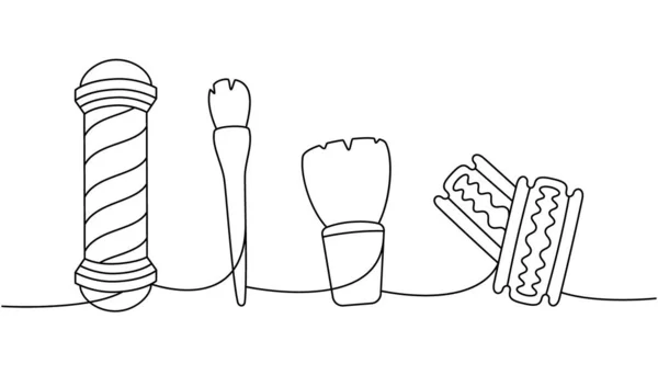 Набір Перукарських Інструментів Одній Лінії Безперервного Креслення Перукарський Цех Стовп — стоковий вектор