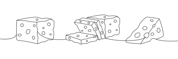 Σετ Τυριών Μία Γραμμή Συνεχούς Σχεδίου Διαφορετικοί Τύποι Τυρί Συνεχή — Διανυσματικό Αρχείο