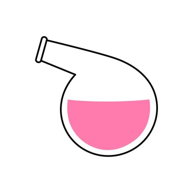 Retort cam şişe ikonu. Laboratuvar cam ekipmanları silueti. Vektör çizimi. Beyaz arkaplanda izole