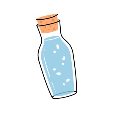 Cam şişe ikonu. Boş bardak ya da plastik şişe silueti. Vektör çizimi. Beyaz arkaplanda izole