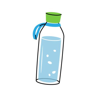 Şişe simgesi. Boş bardak ya da plastik şişe silueti. Vektör çizimi. Beyaz arkaplanda izole