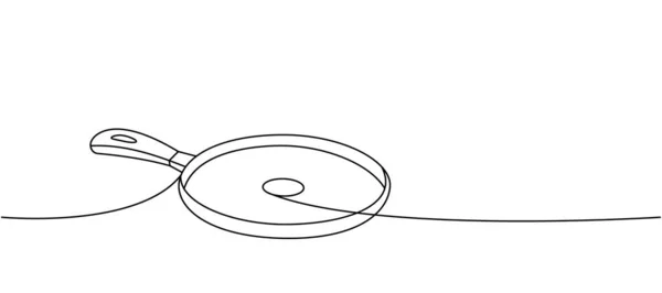 Pfanne Eine Linie Ununterbrochene Zeichnung Küchengeräte Durchgehend Eine Zeile Illustration — Stockvektor