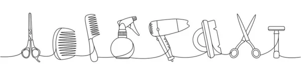 Набір Перукарських Інструментів Одній Лінії Безперервного Креслення Перукарська Пляшка Розпилення — стоковий вектор