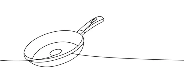 Sartén Una Línea Dibujo Continuo Herramientas Cocina Continua Ilustración Una — Archivo Imágenes Vectoriales