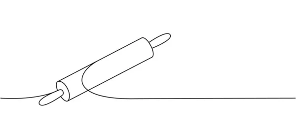 圧延ピン1行連続図面 キッチンツール連続オンラインイラスト ベクトル最小限の線形イラスト 白地に隔離された — ストックベクタ