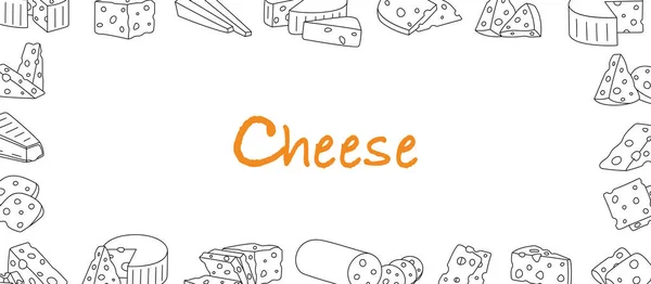 Προϊόντα Τυριού Οριζόντιο Περίγραμμα Banner Διαφορετικά Είδη Τυριού Cheddar Camembert — Διανυσματικό Αρχείο