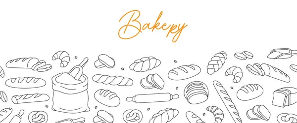 Breads Winkel Horizontale Omtrek Banner Horizontale Achtergrond Voor Bakkerij Menu — Stockvector
