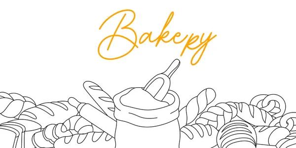Horizontal Background Bakery Menu Design Breads Shop Horizontal Outline Banner — Stock Vector