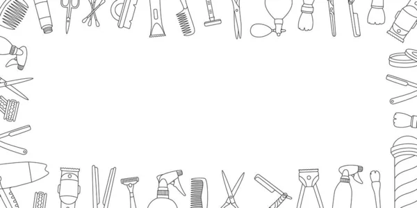Перукарня Горизонтальний Банер Перукарські Інструменти Окреслюють Ілюстрацію Перукарський Стовп Лезо — стоковий вектор