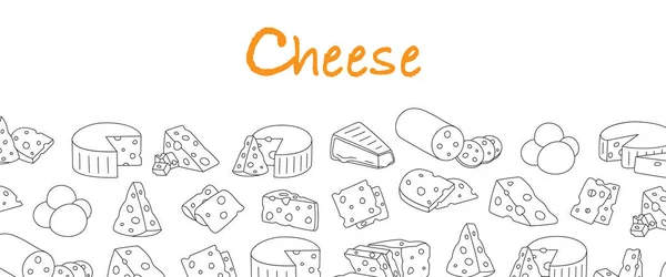 Käse Shop Horizontale Umrissbanner Hintergrund Für Die Gestaltung Von Käsemenüs — Stockvektor