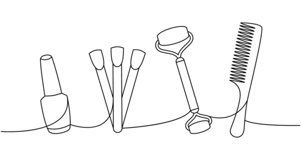 Красота Инструменты Одной Линии Непрерывный Рисунок Лак Ногтей Палитра Лака — стоковый вектор
