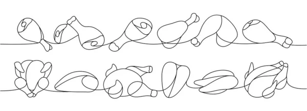 닭고기 고기의 부분들은 그림을 그린다 날고기 고기는 하나의 삽화를 연속적으로 — 스톡 벡터