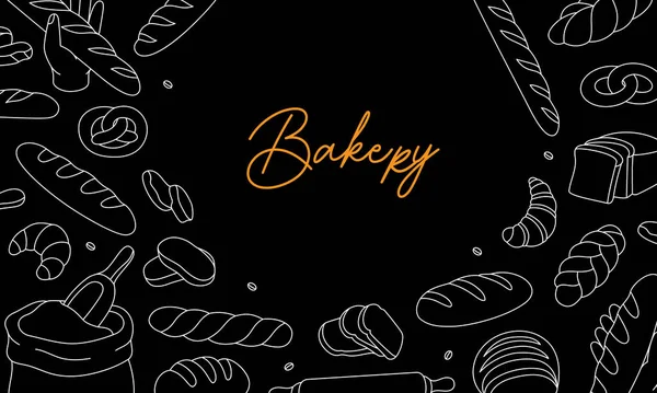 Bageri Produkter Horisontella Kontur Banner Vektor Illustration För Bageri Meny — Stock vektor