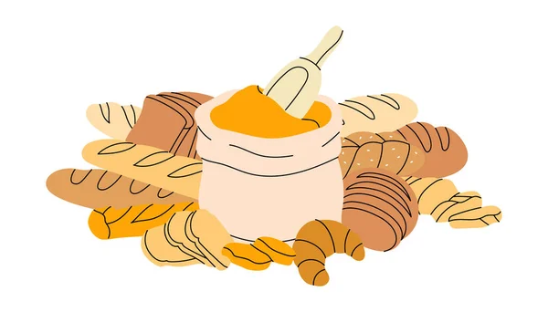 Ekmek Çizimi Çizimi Pastane Afişi Fırın Menüsü Tasarımı Buğday Ekmeği — Stok Vektör