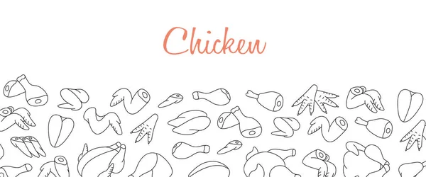 Çiğ Tavuk Etleri Yatay Ana Hatlı Afiş Etlerin Menü Tasarımı — Stok Vektör
