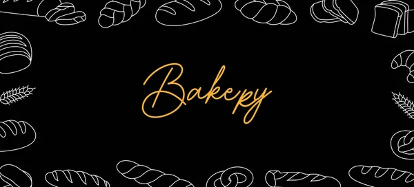 Bakery Horizontal Outline Banner Vector Illustration Bakery Menu Design Wheat — Stock Vector