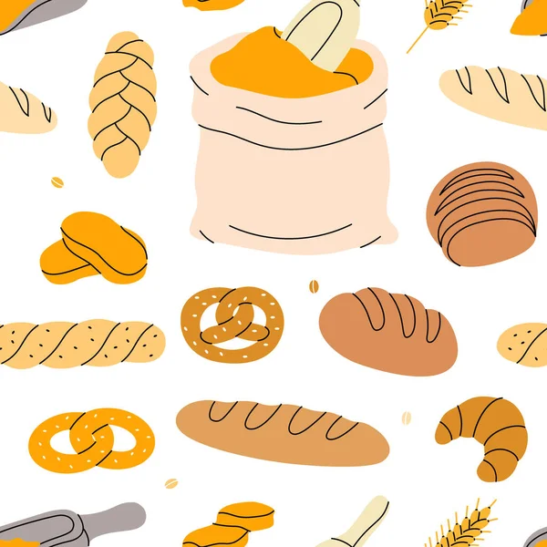 Taze Ekmek Desenleri Pastane Ürünleri Kusursuz Afiş Tam Tahıl Buğday — Stok Vektör