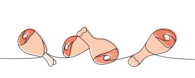 Tavuk budu bir sıra renkli sürekli çizim. Tavuk eti sürekli tek bir çizgiden oluşuyor. Vektör minimalist doğrusal çizim. Beyaz arkaplanda izole