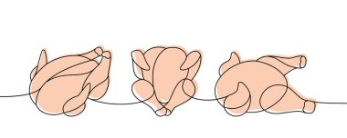 Tavuk eti, bir çizgi çizer. Renkli, sürekli çizer. Tavuk eti sürekli tek bir çizgiden oluşuyor. Vektör minimalist doğrusal çizim. Beyaz arkaplanda izole