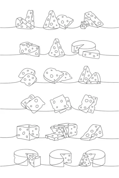 연속그리기 종류의 치즈가 하나의 그림을 연속적으로 그린다 Vector Minminalist Linear — 스톡 벡터