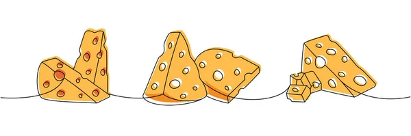 조각은 그림을 그렸습니다 종류의 치즈가 하나의 그림을 연속적으로 그린다 Vector — 스톡 벡터