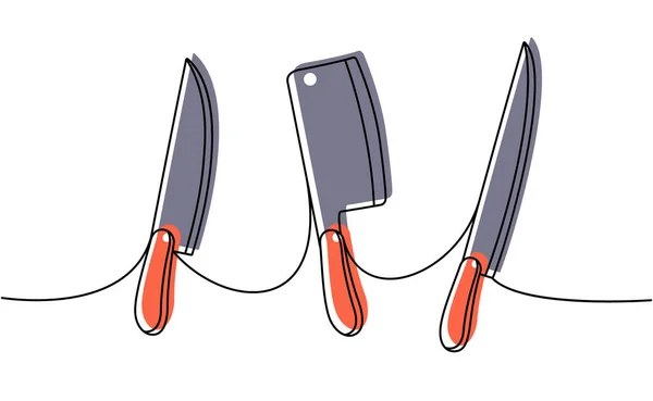 Ножі Встановлюють Одну Лінію Кольорового Безперервного Малюнка Кухонне Начиння Безперервна — стоковий вектор