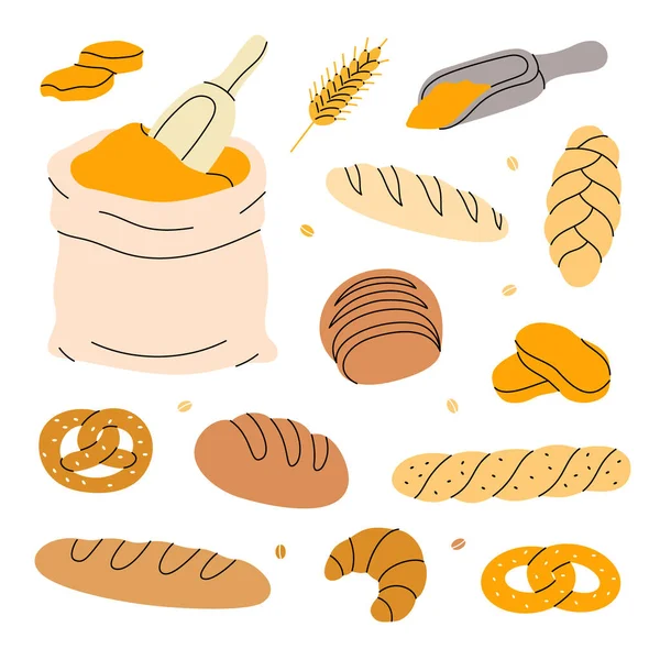 Ekmek Seti Ekmek Hamur Işi Afişi Tam Tahıl Buğday Ekmeği — Stok Vektör