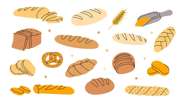 Taze Ekmek Seti Ekmek Hamur Işi Afişi Tam Tahıl Buğday — Stok Vektör