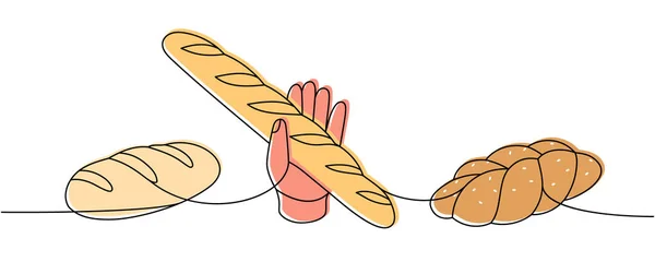 Набір Хлібобулочних Виробів Одній Лінії Кольорового Безперервного Малюнка Пшеничний Хліб — стоковий вектор