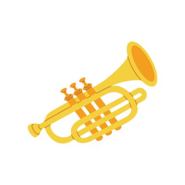 Tuba, trompet. Müzik aletleri silueti. Vektör çizimi. Beyaz arkaplanda izole.